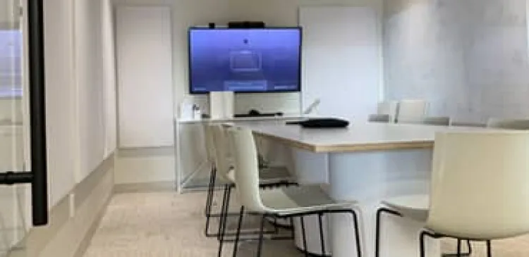 Soundproofed conference room with acoustic treatment
