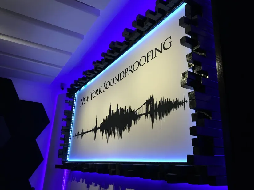 Custom Printed Acoustic Panel with Diffusor Wood Frame & LEDs